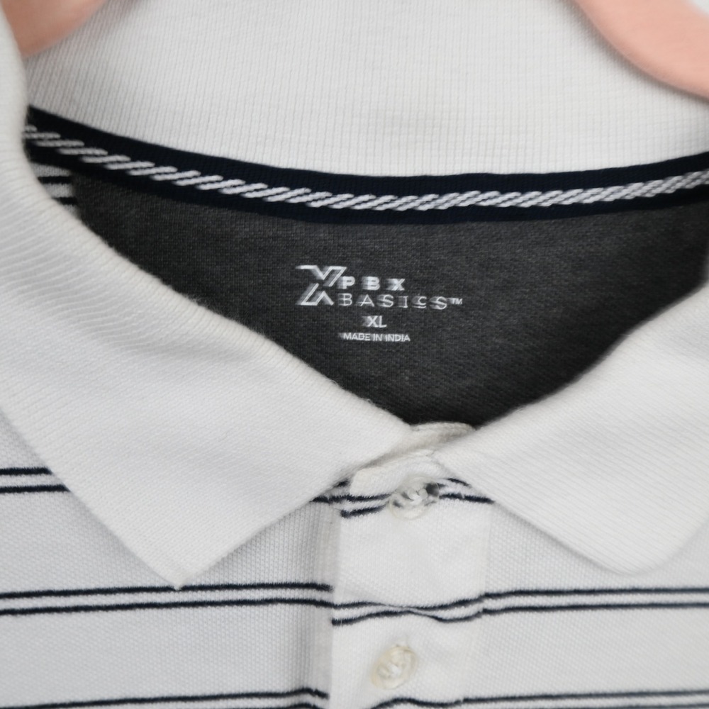PBX Basics Polo Shirt Mens XL White Striped Short Sleeve Casual - Picture 3 of 6